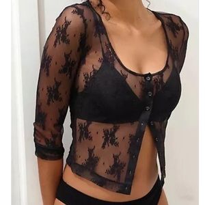 Free People Lost In Lace Cardi in Black